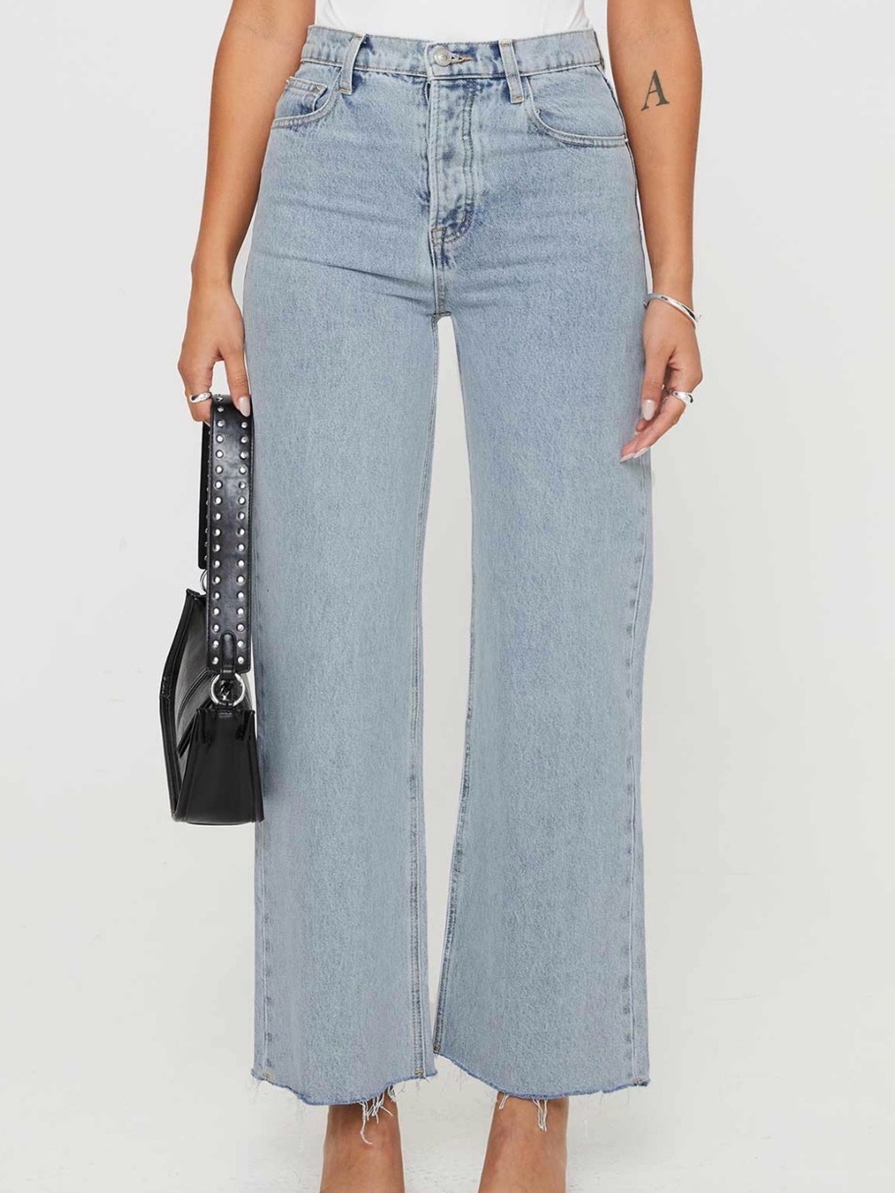 Princess Polly Jeans Size 2 Straight Leg High Rise Raw Hem Light Wash